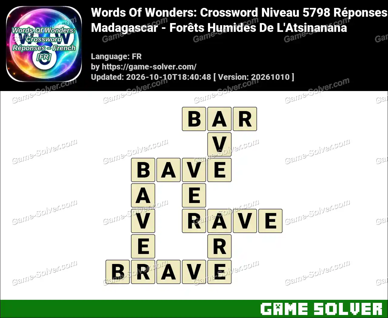 Words Of Wonders: Crossword Niveau 5798 Réponses – Madagascar – Forêts Humides De L’Atsinanana